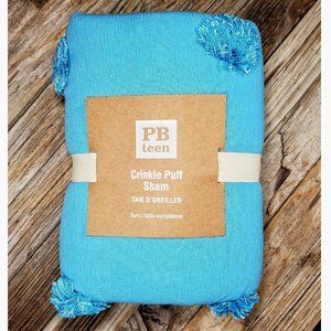 Pottery Barn PB Teen Crinkle Puff Blue Aqua Sham Cotton European Size 26" x 26"